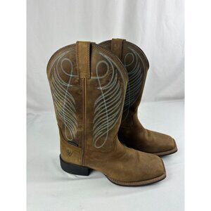 Ariat Round Up Wide Square Toe Western Boot Women's Size 10 Brown Leather